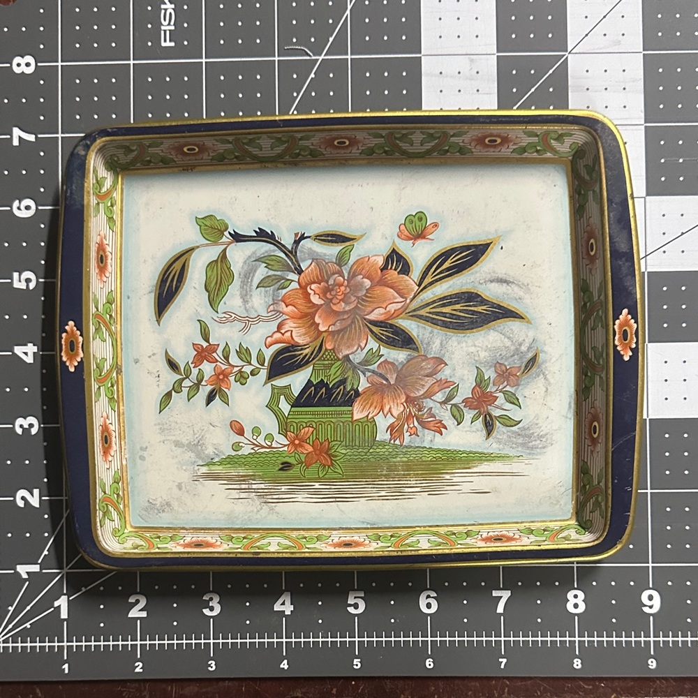Daher England vintage metal tray 8x6 Floral Decorative